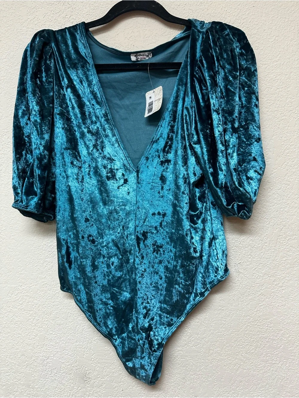 Free People NWT Don't You Wish Bodysuit Deep Teal Velour M